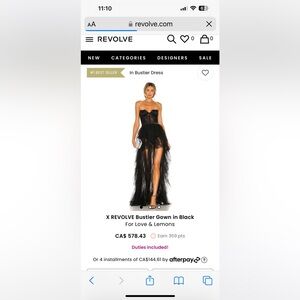 REVOLVE Bustier Gown in Black by for love and lemons size SMALL